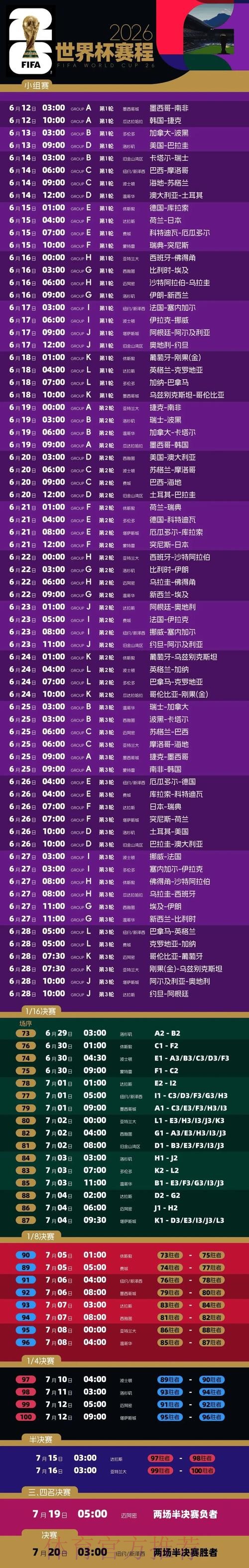 2026世界杯每日赛程实时更新完整安排直播平台